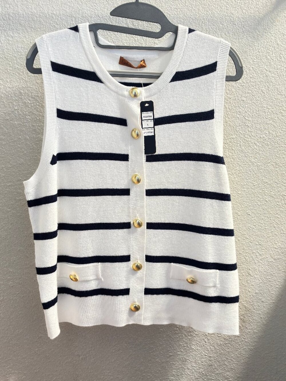 NWT Nautical Striped Sweater Vest Gold Button- Size Large